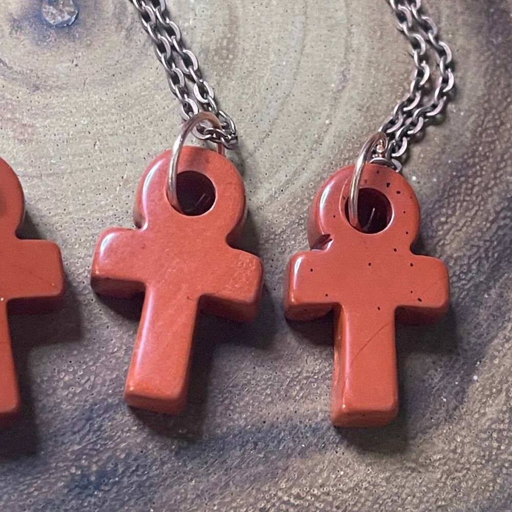 Red jasper ankh carving key of life necklace pendant eternal life Egyptian pink